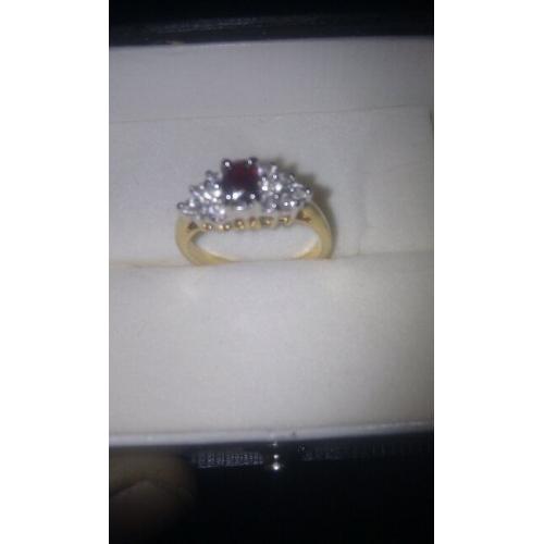 GOLD PLATED RING SMALL SIZE cubic zirconia WITH RED STONE