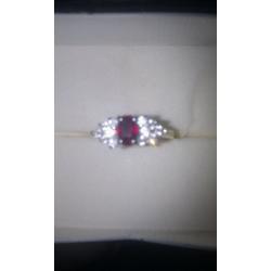 GOLD PLATED RING SMALL SIZE cubic zirconia WITH RED STONE