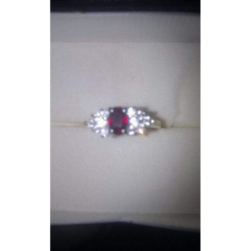 GOLD PLATED RING SMALL SIZE cubic zirconia WITH RED STONE