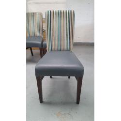BRAND NEW 4 Dining Chairs In Grey Leather & Striped Fabric **CAN DELIVER**
