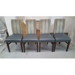 BRAND NEW 4 Dining Chairs In Grey Leather & Striped Fabric **CAN DELIVER**