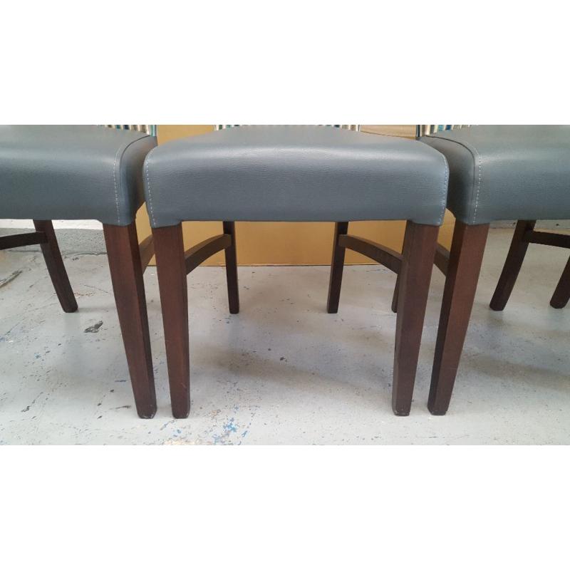 BRAND NEW 4 Dining Chairs In Grey Leather & Striped Fabric **CAN DELIVER**