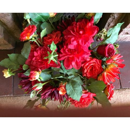 Beautiful BLOOMS artificial flower and fruit arrangement in glass bowl