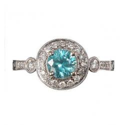 18CT WHITE GOLD AND BLUE TOPAZ AND DIAMOND RING
