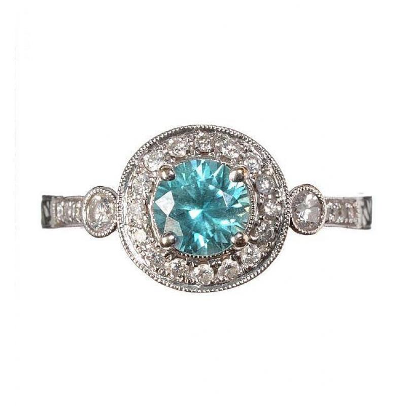 18CT WHITE GOLD AND BLUE TOPAZ AND DIAMOND RING