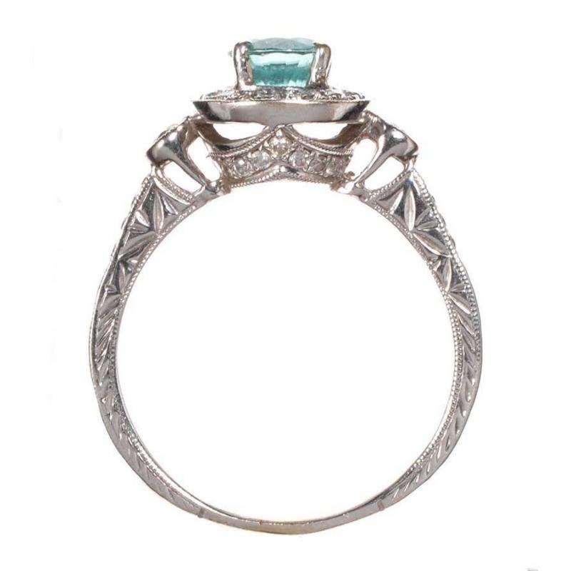 18CT WHITE GOLD AND BLUE TOPAZ AND DIAMOND RING
