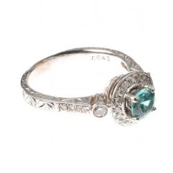 18CT WHITE GOLD AND BLUE TOPAZ AND DIAMOND RING