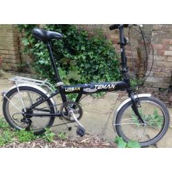 Teman Urban Twenty 20 Inch Commuter Blue fold up bicycle, Aluminium city folding bike.