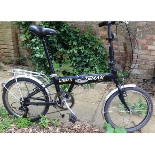 Teman Urban Twenty 20 Inch Commuter Blue fold up bicycle, Aluminium city folding bike.