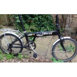 Teman Urban Twenty 20 Inch Commuter Blue fold up bicycle, Aluminium city folding bike.