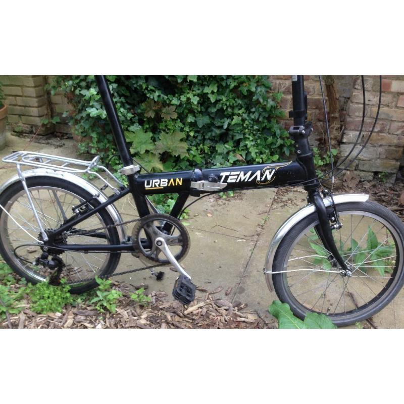 Teman Urban Twenty 20 Inch Commuter Blue fold up bicycle, Aluminium city folding bike.