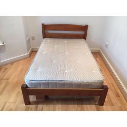 Solid pine bed with mattress - three quarter size (small double)