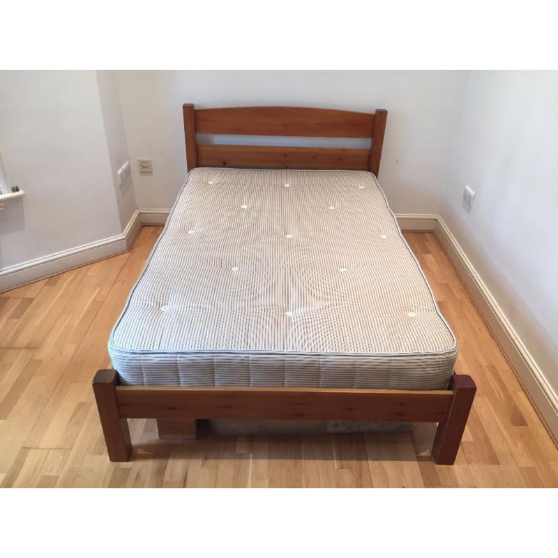 Solid pine bed with mattress - three quarter size (small double)
