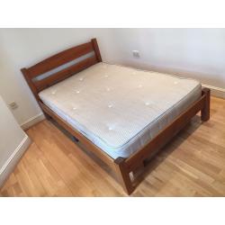Solid pine bed with mattress - three quarter size (small double)