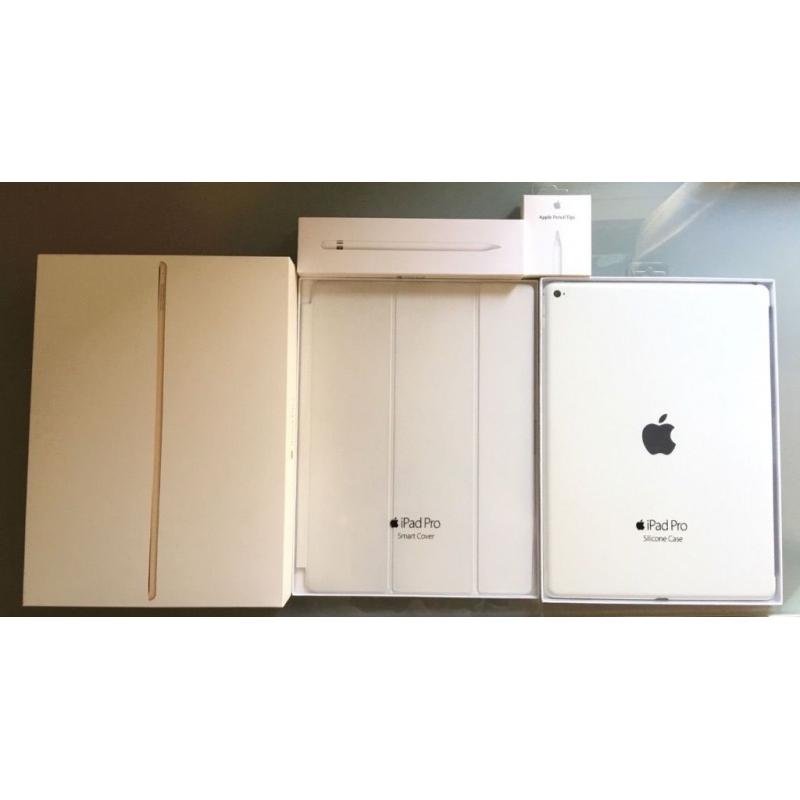 NEW iPad Pro (32GB, Gold, 12.9") NEW Apple Pencil, White Smart Case/Cover bundle