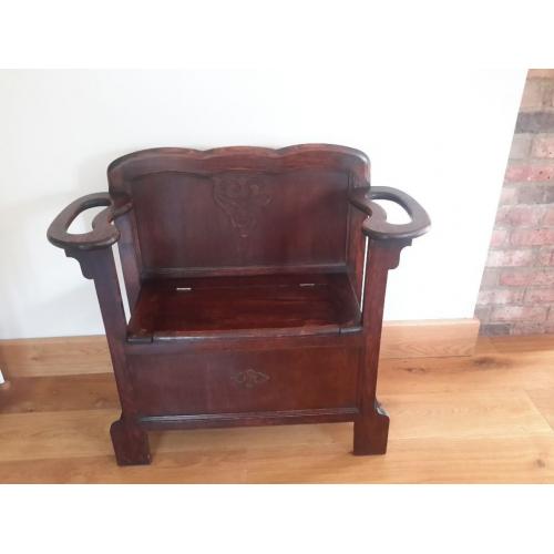 Stunning, restored, antique monks bench, hall seat, dark oak