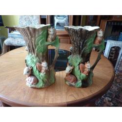 NICE GROUP OF FIVE ROYAL FAUNA PORCELAIN VASE GOOD CONDITION.