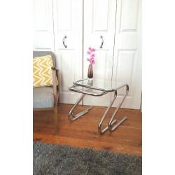 Mid Century Vintage Chrome Nest of Tables