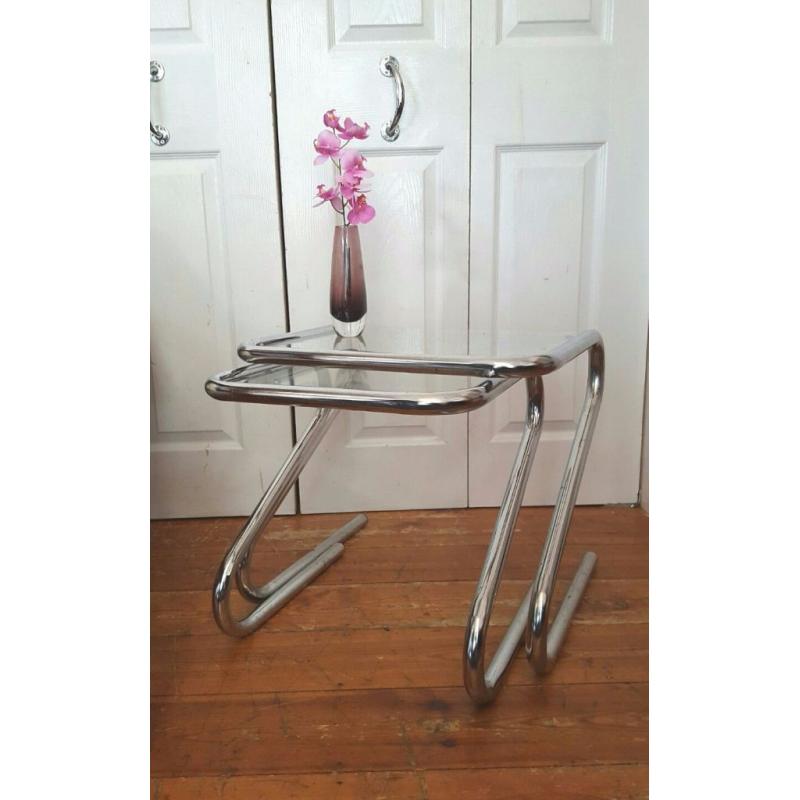 Mid Century Vintage Chrome Nest of Tables