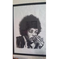 Hand drawn charcoal portraits, Jonny Cash and Jimi Hendrix