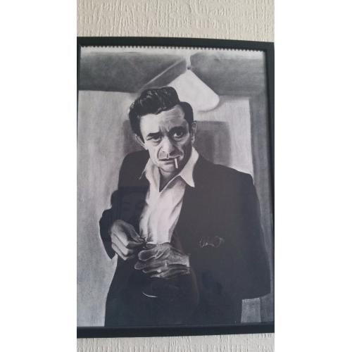 Hand drawn charcoal portraits, Jonny Cash and Jimi Hendrix