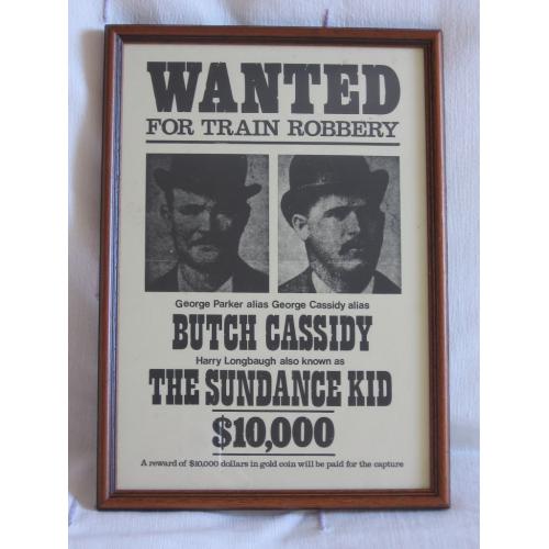 Wild West "Wanted" Posters, Wood framed, Butch & Sundance, Jesse James, Kid Curry, Billy the Kid.