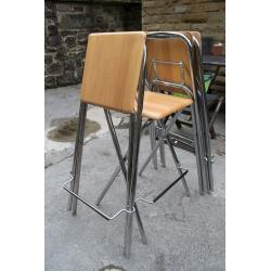 4 x Folding chrome/wood Breakfast bar stools