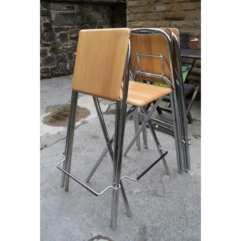 4 x Folding chrome/wood Breakfast bar stools