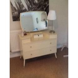 VINTAGE RARE DRESSING TABLE WITH LARGE ADJUSTABLE TILTING MIRROR AND TWO DRAWERS