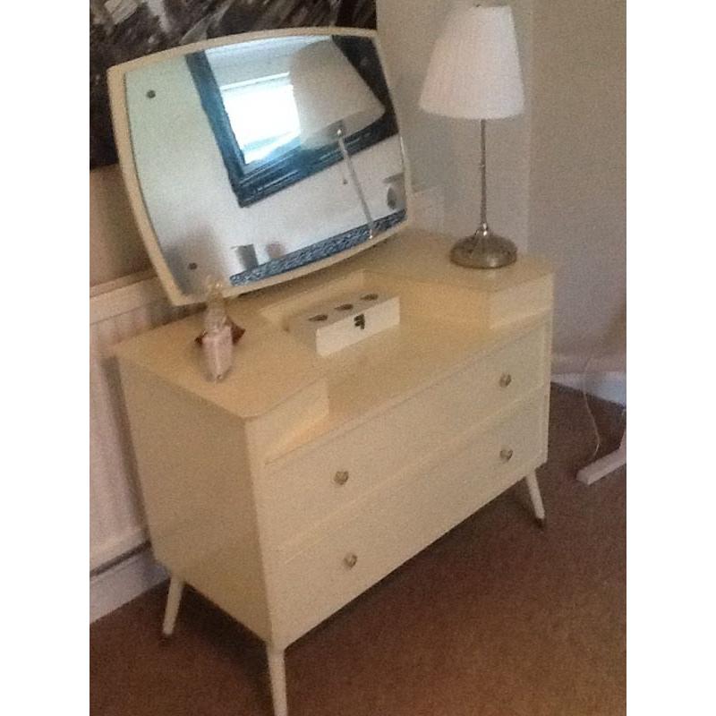 VINTAGE RARE DRESSING TABLE WITH LARGE ADJUSTABLE TILTING MIRROR AND TWO DRAWERS