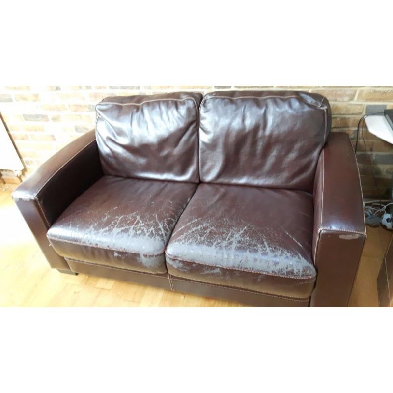 FREE Dark Brown Small Leather Sofa (Useable but not too pretty!)