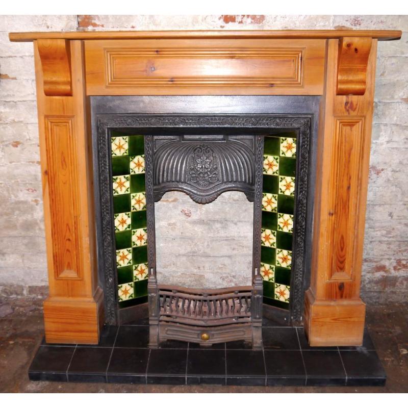 Traditional fireplace with pine surround and slate hearth