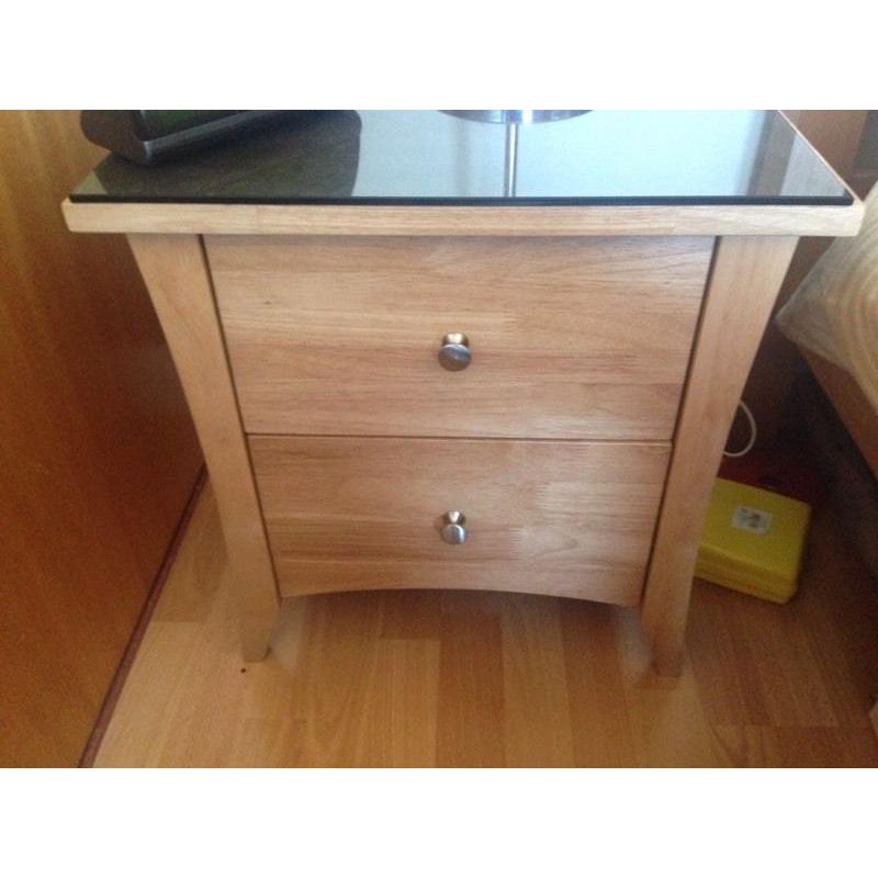 Ex sterling solid oak bed frame and side units