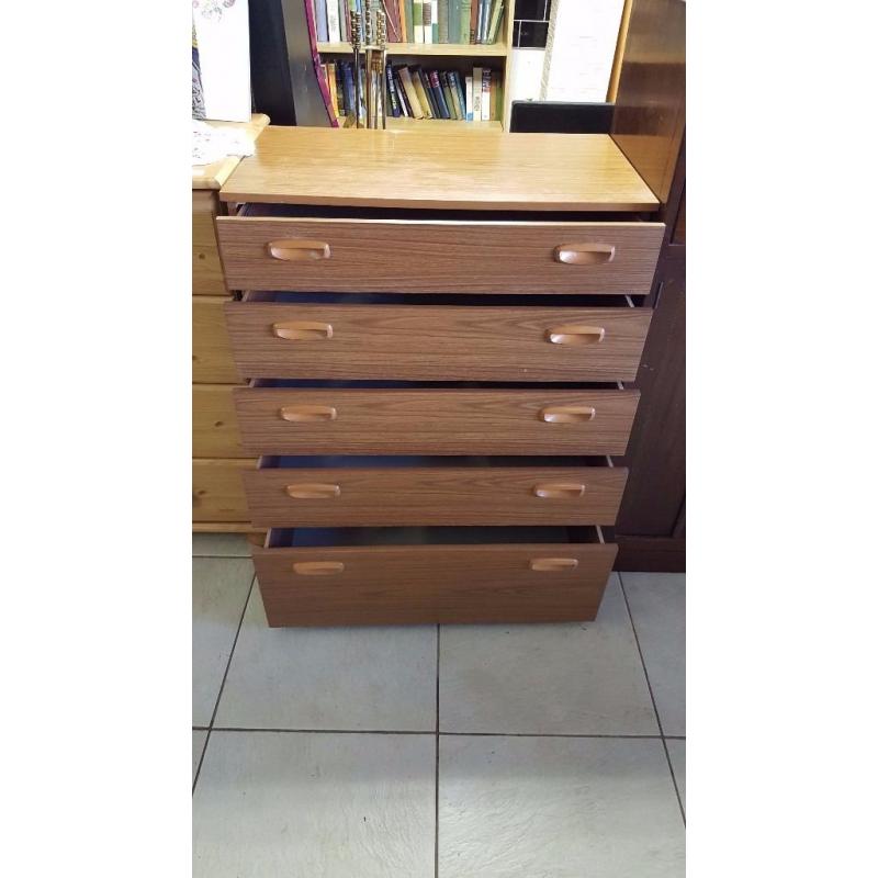 Mid-Century Vintage Teak Danish Style Chest Of Drawers SCHRIEBER