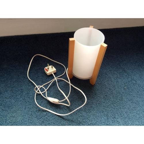 Lamp, white glass shade with pine wooden supports, great condition, collect from Yatton