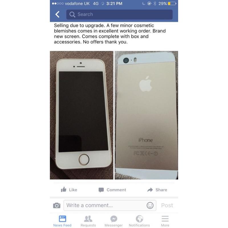 iPhone 5s 16gb Vodafone Gold/White