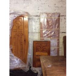 Carved Hardwood (teak) Double doors + 2 matching carved panels STUNNING SET