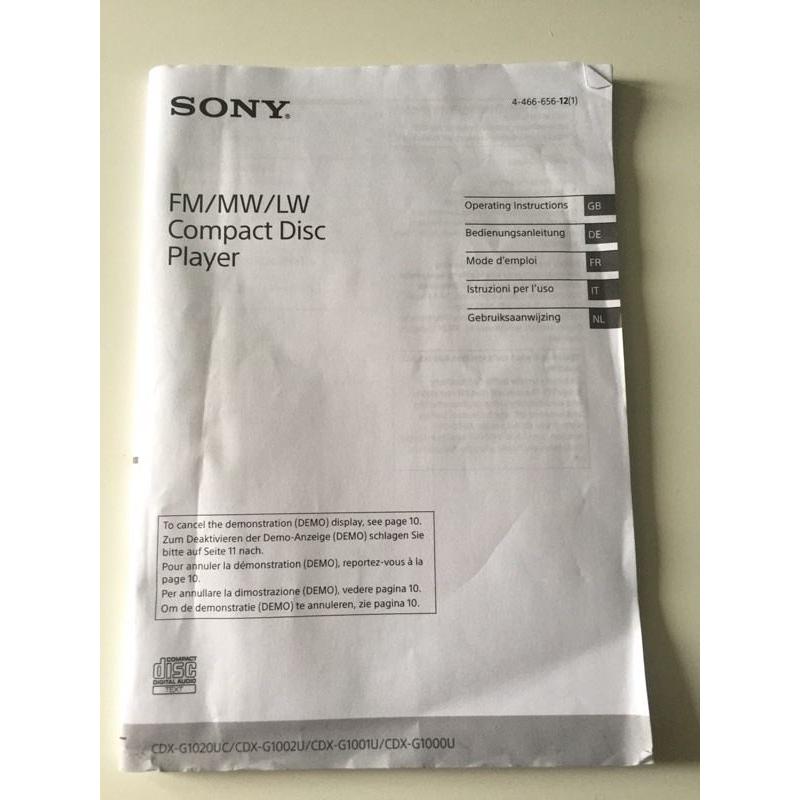 Sony CDX-G1000U Car Stereo/CD Player