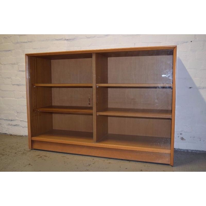 Teak bookcase with glass sliding doors (DELIVERY AVAILABLE)