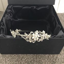 A-symmetric Bridal Headband / tiara with pearls and diamante