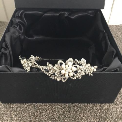 A-symmetric Bridal Headband / tiara with pearls and diamante
