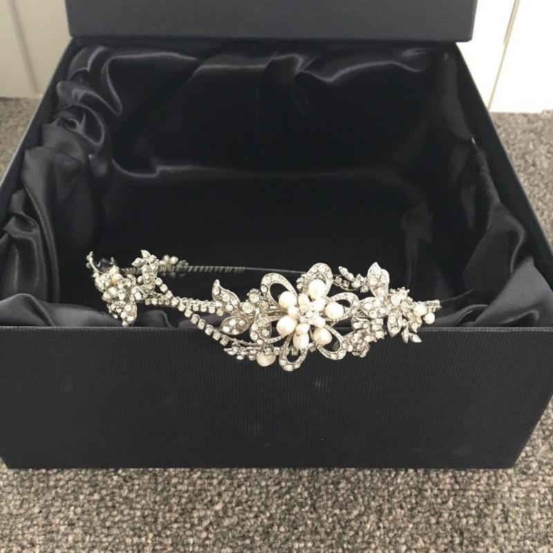 A-symmetric Bridal Headband / tiara with pearls and diamante