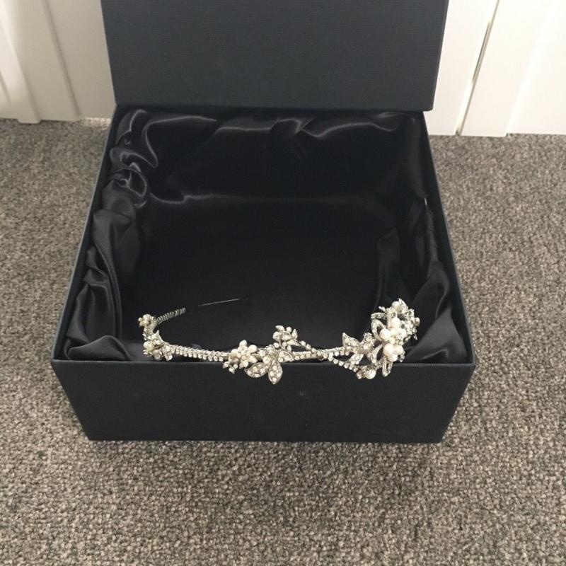 A-symmetric Bridal Headband / tiara with pearls and diamante