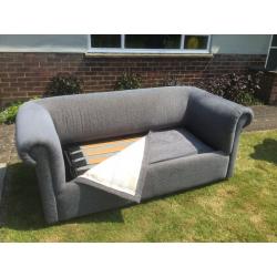Chesterfield sofa bed - beech framed blue chenille with beech feet