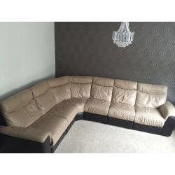 Leather corner couch with electric recliners