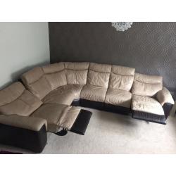 Leather corner couch with electric recliners