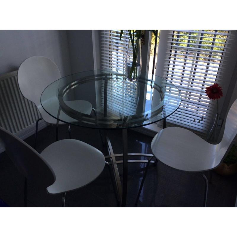 Modern Glass Round Table Plus 3 Chairs