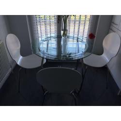 Modern Glass Round Table Plus 3 Chairs