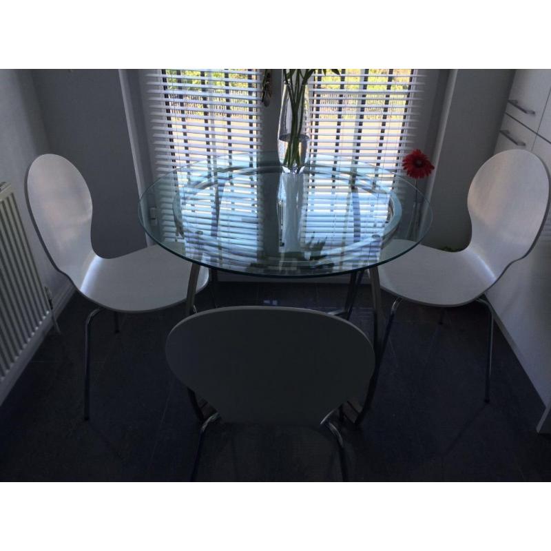Modern Glass Round Table Plus 3 Chairs