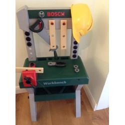 Bosch toy workbench with tools and hat